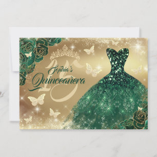 Convites Vestido de Quinceanera com Brilho Dourado e Esmera