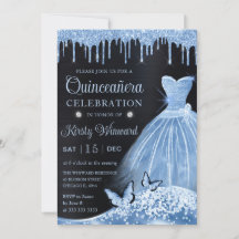 Vestido de Quinceanera com Glitter Azul Bebê em Aq