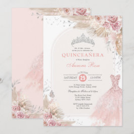 Convites Vestido de Quinceañera de Prata Rosa Boho