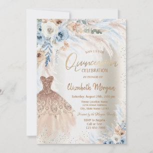 Convites Vestido de Quinceanera de Rosas Azuis Grama das Pa