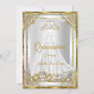 Convites Vestido de Quinceanera dourado branco tiara carrua
