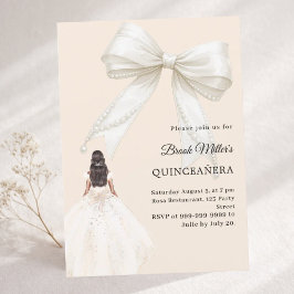 Convites Vestido de Quinceanera marfim com laço champanhe d