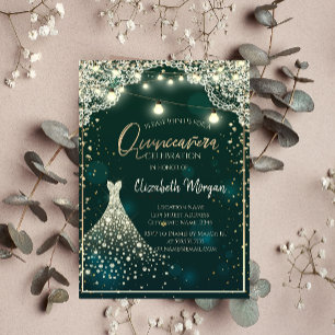 Convites Vestido de Quinceañera Verde com Renda, Luzes e Di