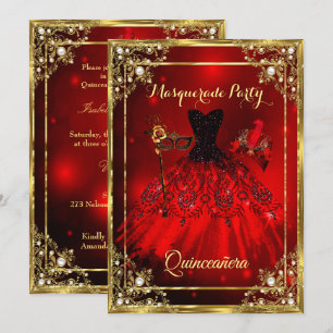 Convites Vestido de Quinceanera Vermelho Dourado Festa de M