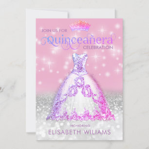 Convites Vestido de relva ombre tiara Quinceañera Inv