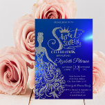Convites Vestido de relva, Tiara, Ouros Azul<br><div class="desc">Dourada tiara,  vestido e diamantes Doce 16 convites de aniversário.</div>