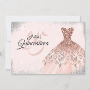 Convites Vestido de renda com brilho de prata e dourado ros