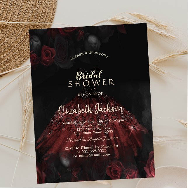 Convites Vestido de Rosas Vermelhas Bridal Shower Gótico (Criador carregado)