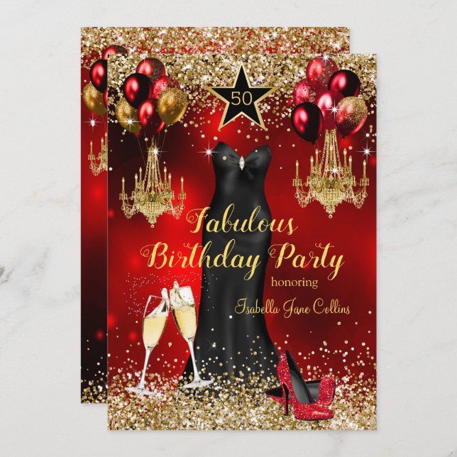 Convites Vestido de salto alto de celebração de aniversário (Frente/Verso)