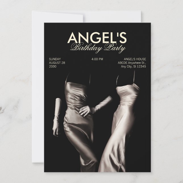 CONVITES VESTIDO DE SEDA PRETO E BRANCO DE MODA GLAMOUR EST (Frente)