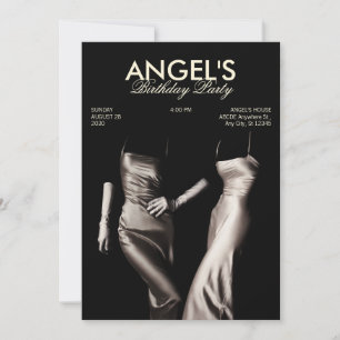 CONVITES VESTIDO DE SEDA PRETO E BRANCO DE MODA GLAMOUR EST