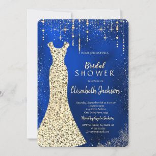 Convites Vestido de Sequências Douradas, Confetti Royal Blu