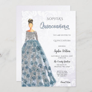 Convites Vestido de Silver Dusty Blue Sparkle Quinceanera