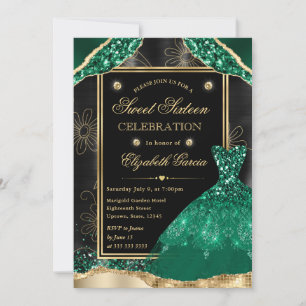 Convites Vestido de Sweet Sixteen com Lantejoulas Douradas 