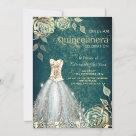 Convites Vestido de tendências de rosas Dourados verde-chic