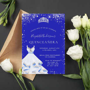 Convites Vestido de tiara azul-prateado real Quinceanera