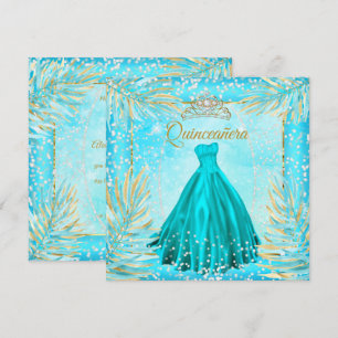 Convites Vestido de Tiara Azul Teal de Quinceanera Festa de
