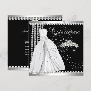 Convites Vestido de Tiaras para Quinceanera 15 Preto Prata 