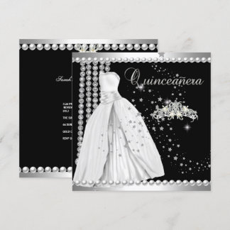 Convites Vestido de Tiaras para Quinceanera 15 Preto Prata 