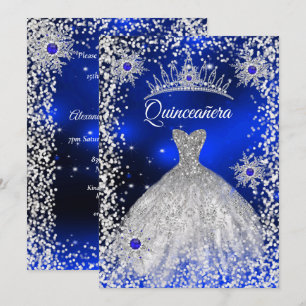 Convites Vestido de tiaras Quinceanera azul inverno Floco d