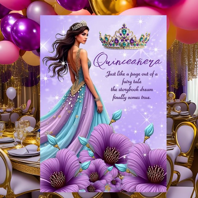 Convites Vestido de Tiaras Roxo Azul Turquesa para Aniversá (Criador carregado)