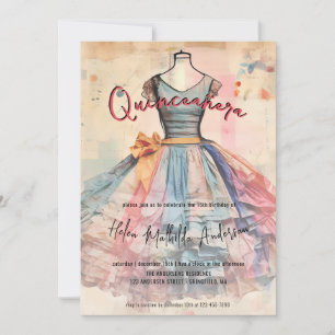 Convites Vestido de Tule Vintage Rosa Dourado Quinceanera