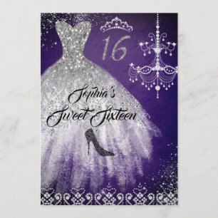 Convites Vestido Diamante Brilho Roxo Prata Sweet 16