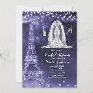Convites Vestido Diamante Noite de Paris Roxo Chá de Noiva