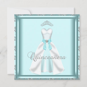 Convites Vestido do partido Tiara Teal Damask Quinceanera