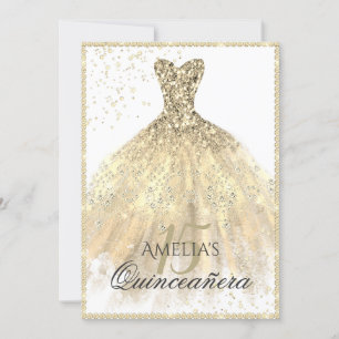 Convites Vestido Dourado Brilho 15ª Quinceanera