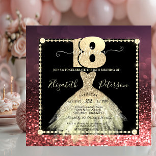 Convites Vestido Dourado Chic Glitter Burgundy 18 Anos