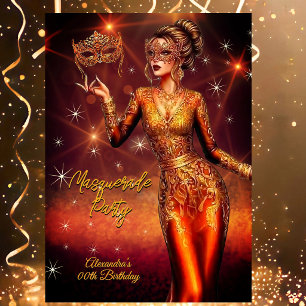 Convites Vestido Dourado Cobre Deslumbrante de Aniversário