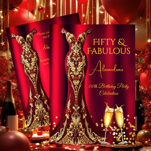 Convites Vestido Dourado com Pedras Vermelhas Fabulosas par