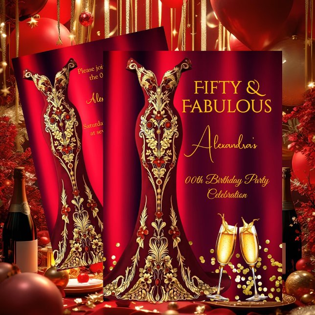 Convites Vestido Dourado com Pedras Vermelhas Fabulosas par (Criador carregado)