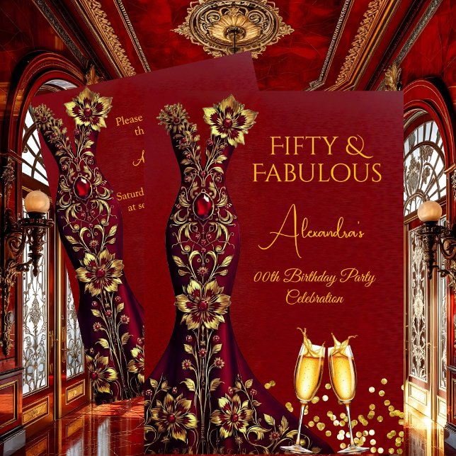 Convites Vestido Dourado com Pedras Vermelhas Fabulosas par (Criador carregado)