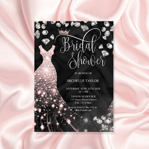 Convites Vestido Dourado de Casamento Glitter do Rosa Moder