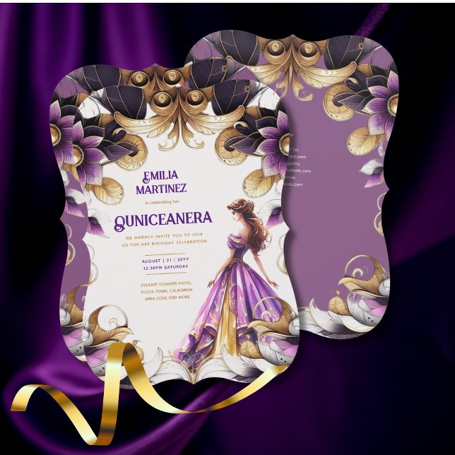 Convites Vestido Dourado de Quinceañera (Criador carregado)