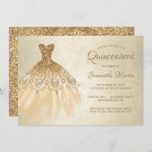 Convites Vestido Dourado de Quinto-Câmera no Partido Dourad