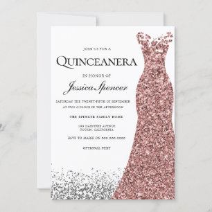 Convites Vestido Dourado de Rosa de Lágrima Elegante Quince