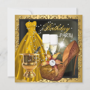 Convites Vestido Dourado de Zebra para Festa de Aniversário