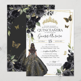 Convites Vestido Dourado Floral de Quinceañera Black