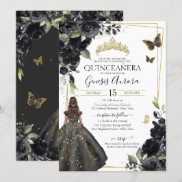 Convites Vestido Dourado Floral de Quinceañera Black