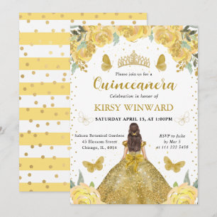 Convites Vestido Dourado Morena Princesa Quinceanera