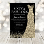 Convites Vestido Dourado Negro Sessenta e fabuloso aniversá<br><div class="desc">Vestido Dourado Negro Sessenta e fabuloso 60º Aniversário Variações de Convite para o convite e itens correspondentes na nossa loja</div>