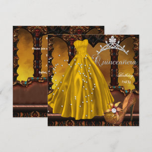 Convites Vestido Dourado para Festa de Aniversário de Quinz