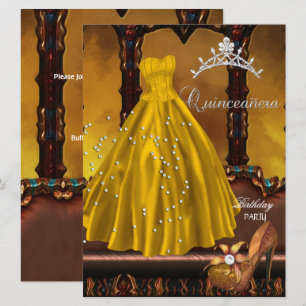 Convites Vestido Dourado para Festa de Aniversário de Quinz
