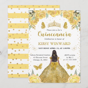 Convites Vestido Dourado Princesa de Pele Morena Quinze Ano