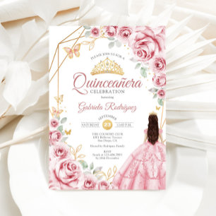 Convites Vestido Dourado Rosa Quinceanera