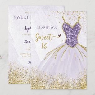 Convites Vestido Dourado Roxo Doce Doce 16 anos