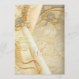 Convites Vestido e pérolas de casamento do laço do vintage